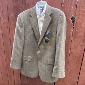 Lauren Ralph Lauren Blazer Sport Coat Jacket Sz 40R Wool Woven Brown Plaid